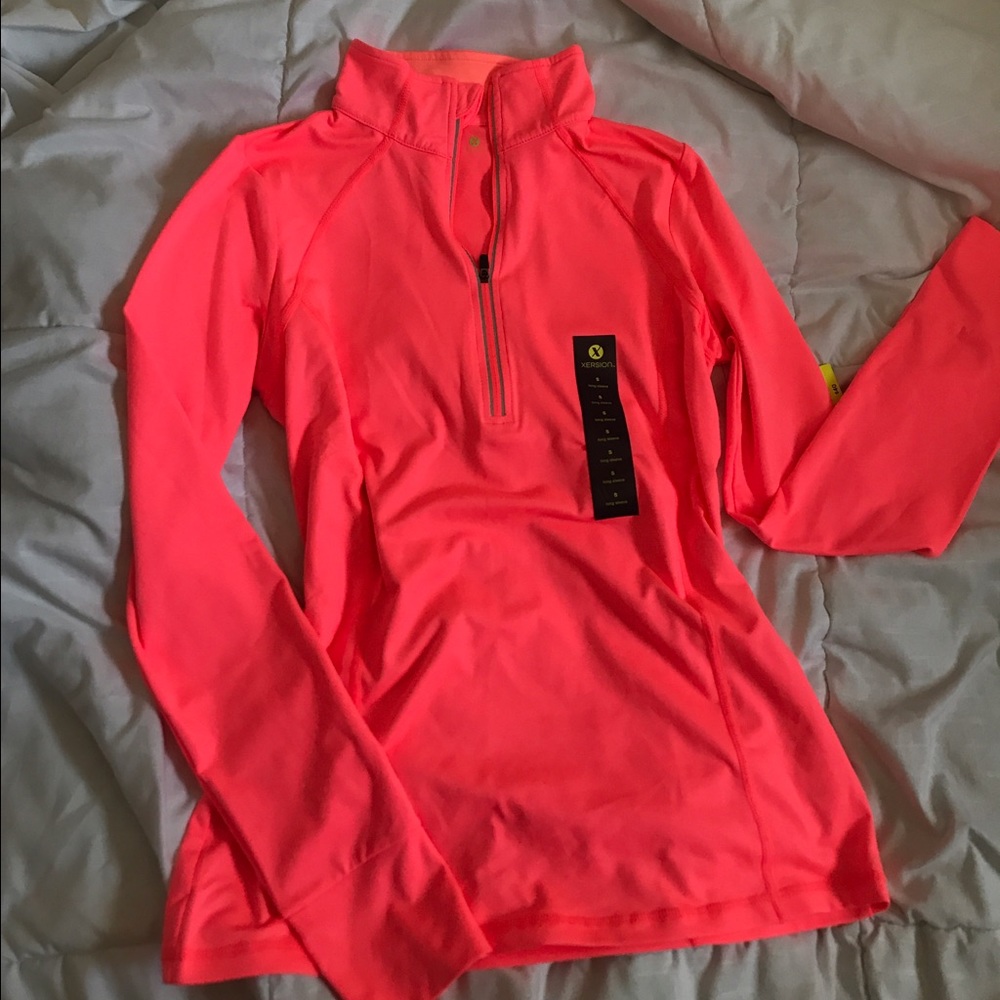 Neon pink athletic half zip up top